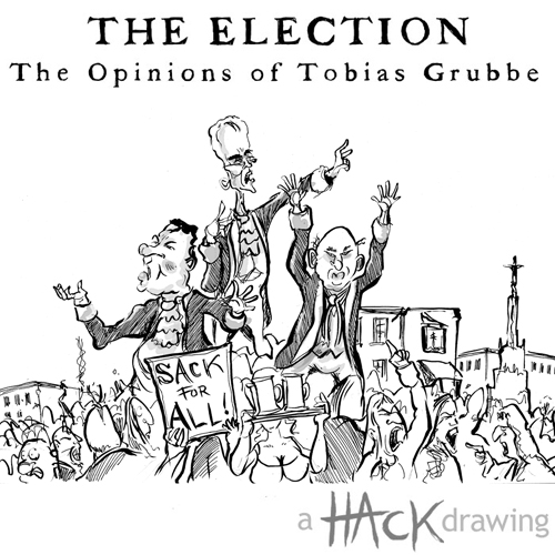 Tobias Grubbe UK election debate animated video cartoon caricature © Matthew Buck and Michael Cross