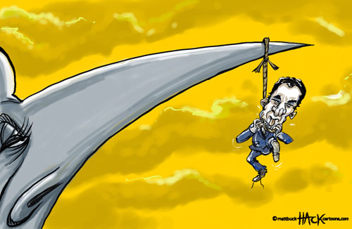 Chancellor George Osborne delivers his emergency budget 2010 Cartoon drawing ©Matt Buck Hack Cartoons