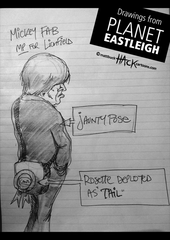 Drawnalism: Michael Fabricant MP at Eastleigh By-election © Matthew Buck Hack Cartoons