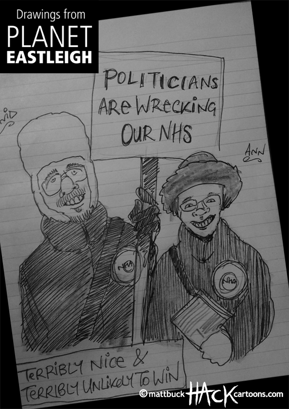 Drawnalism: National Health Action party at Eastleigh by-election © Matthew Buck Hack Cartoons