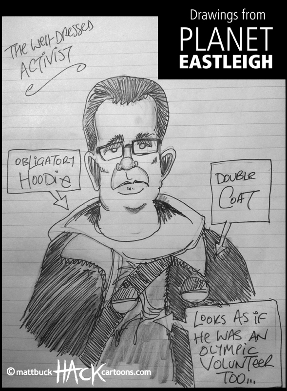 Drawnalism: The well-dressed activist at the Eastleigh By-election © Matthew Buck Hack Cartoons
