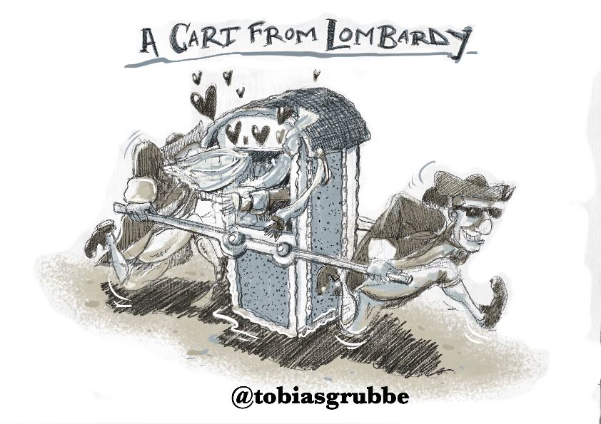 Cartoon_Tobias_Grubbe_and_the_Lamborghini © Matthew Buck hack cartoons @ tobiasgrubbe.com