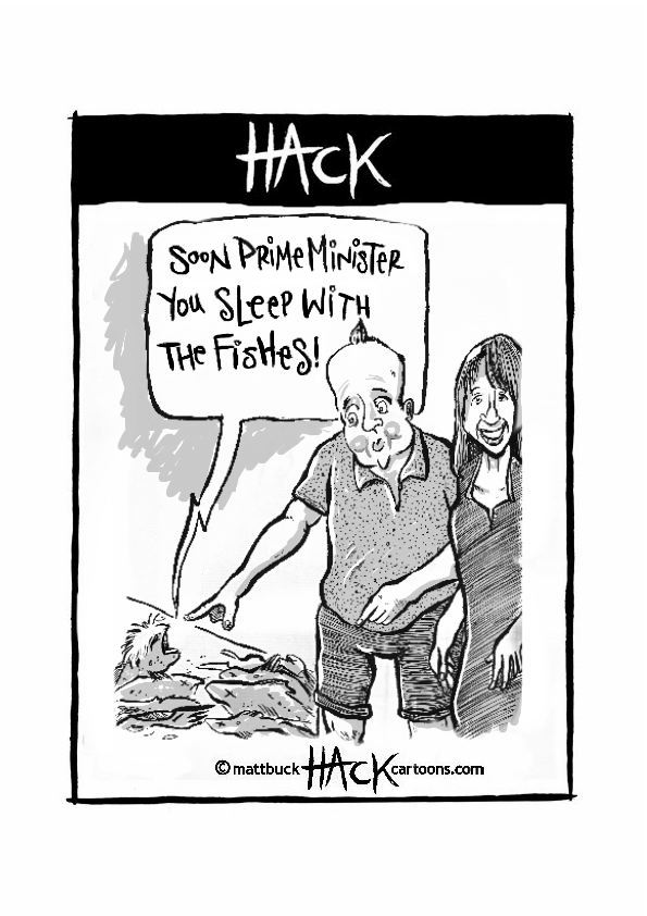 Cartoon_David_Cameron_on_Holiday_you_sleep_with_the_fishes_©_Matthew_Buck_Hack_cartoons