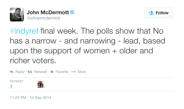 John McDermott of the FT on the Referendum state of play with one week to go