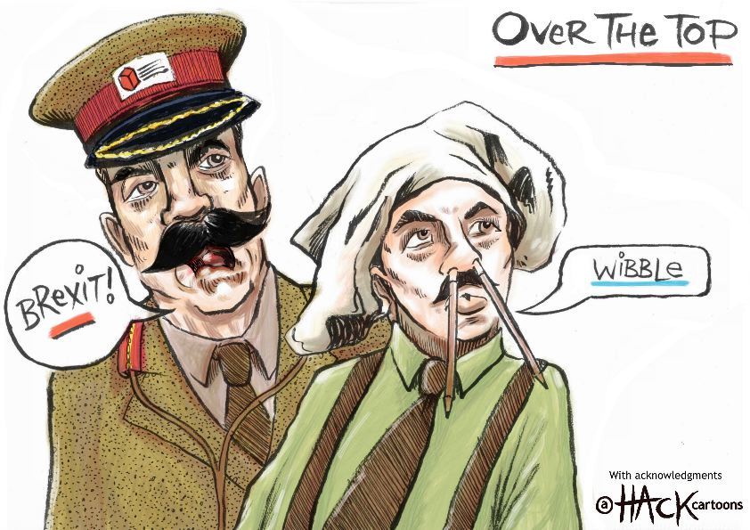 Cartoon_Brexit_is_Over_The_Top_says_General_Melchett_ wibble_Blackadder_Parody_©_Matt Buck_Hack_Cartoons