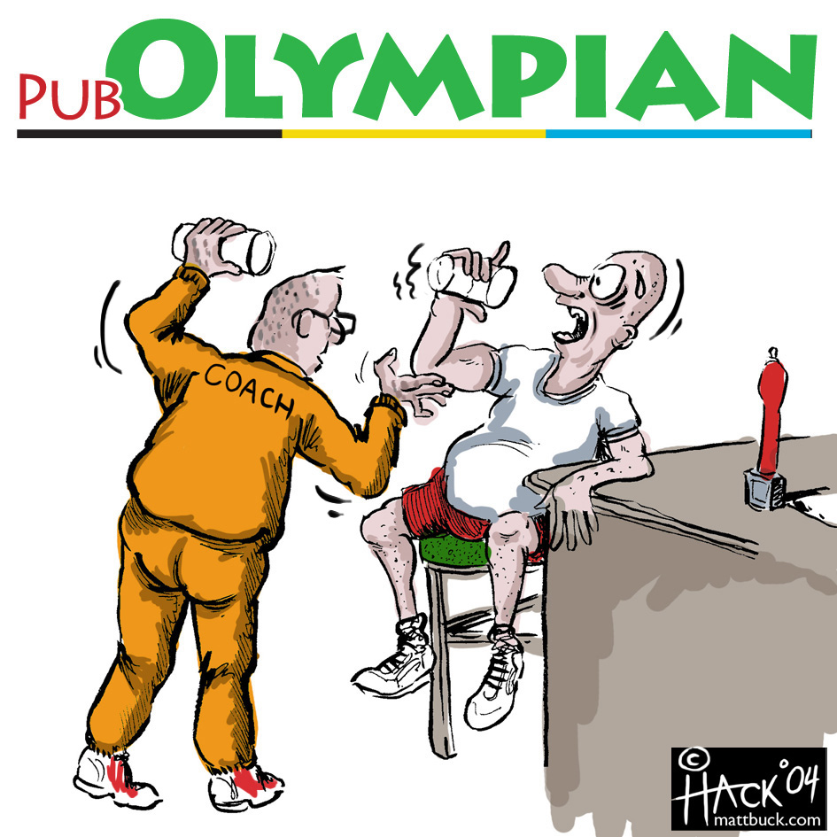 PUB OLYMPIAN coach - © Matthew Buck at HACK Cartoons
