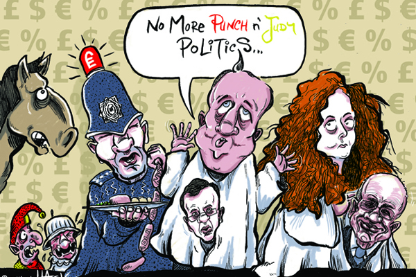 Cartoon: No more punch and judy politics at Leveson Inquiry © Matthew Buck Hack Cartoons