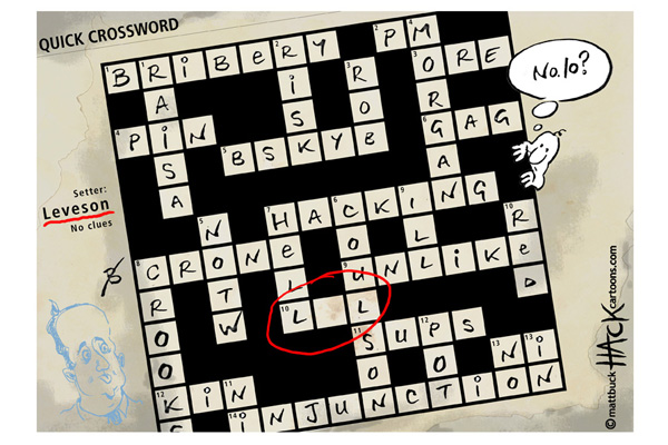 Hack cartoon 17: The Leveson Report Quick Crossword © Matthew Buck Hack Cartoons