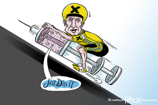 Hack Cartoon 19: Lance Armstrong drug cheat © Matthew Buck hack Cartoons