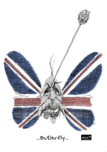 Cartoo of former UK prime Minister after Publication of Sir Robin Butler's Report into the given reasons for participating in the Invasion of Iraq in 2003. Cartoon by Matthew Buck at HACK Cartoons